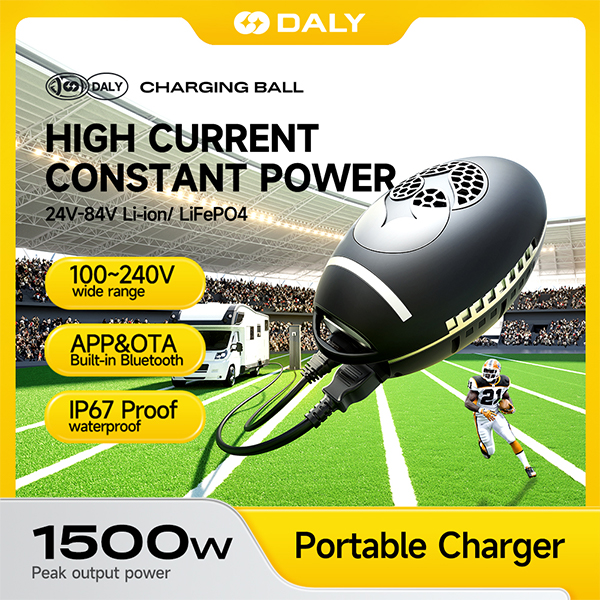 DALY Smart 48V 60V 72V 84V 1500W 13-24 ýaş aralygyndaky çagalar üçin 15A 20A 25A litium zarýad beriji, elektrik ulaglary, golf arabalary, awtoulag awtoulaglary, elektrik forkliftleri üçin suw geçirmeýän IP67 we Bluetooth aragatnaşygy bilen ulanylýar. Görkezilen surat.