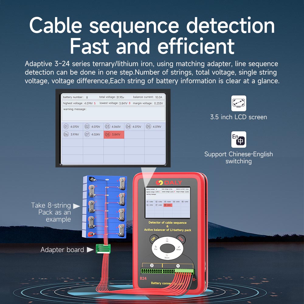 Lifepo4 Bms Equalizer Kev Ntsuas Tshuab 3S-24S Nrog 10A Active Balancer Featured Duab