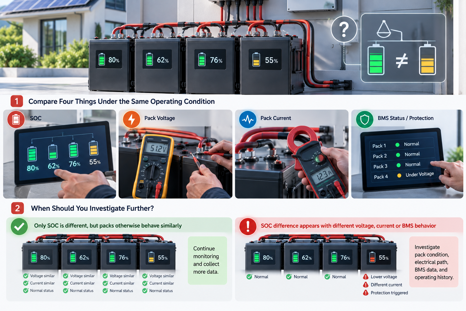 Parallel LiFePO4 Batteries Show Different SOC: What to Check
