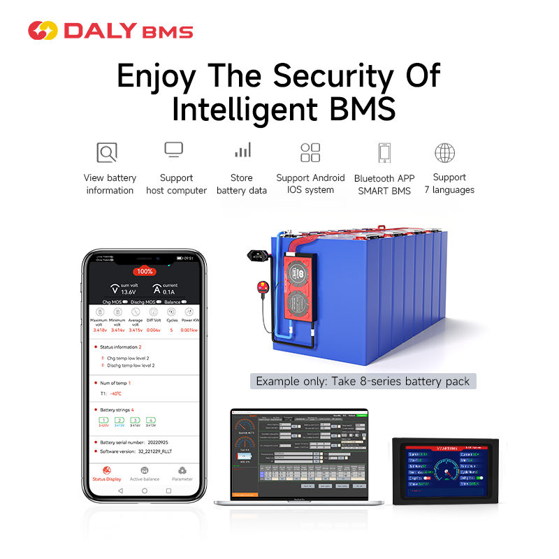 Daly Smart bms Sepeda Listrik Skuter Baterai Lithium Lifepo4 LFP 4s hingga 24S NMC LFP LTO 7s 8s 30A hingga 500A Gambar Unggulan