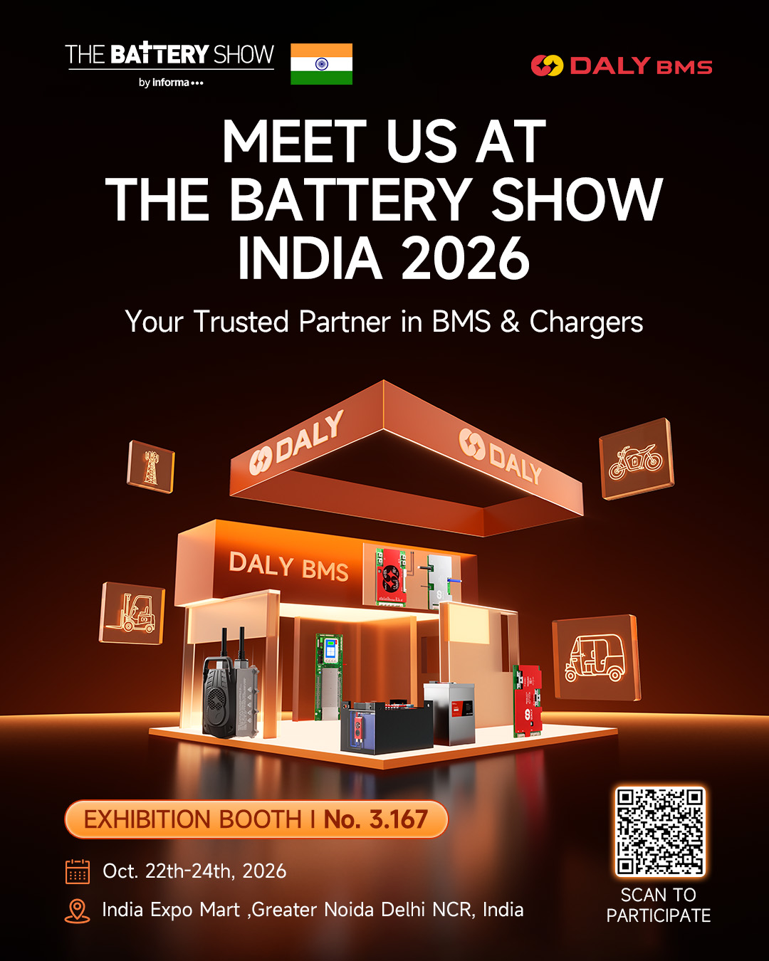 DALY BMS at The Battery Show India 2026 — Booth 3.167